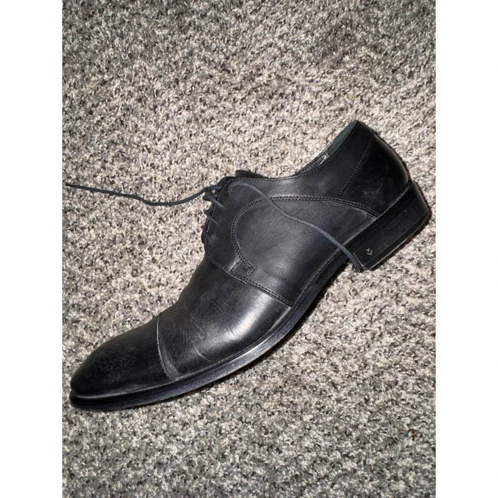 John Varvatos‎ Sz 12 Mens Black Leather Cap Oxford Dress Shoes Made in Italy